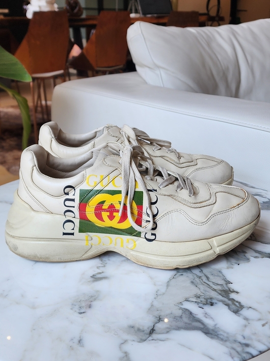 Gucci Other - Gucci Cream Color Men's Rhyton Logo Leather Sneakers Size 8